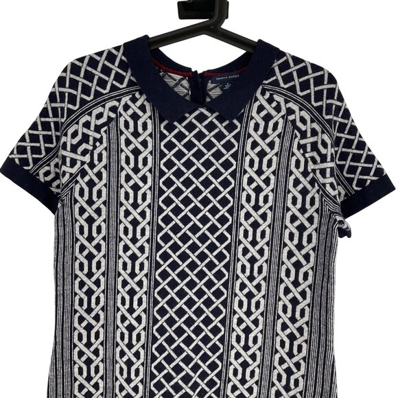 Tommy Hilfiger Navy & White Knit chain Sweater Dress Collar Size M wool - Picture 8 of 9